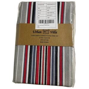 Urban Villa Grey Multi Stripe Kitchen Towel 12/PK New in Pkg